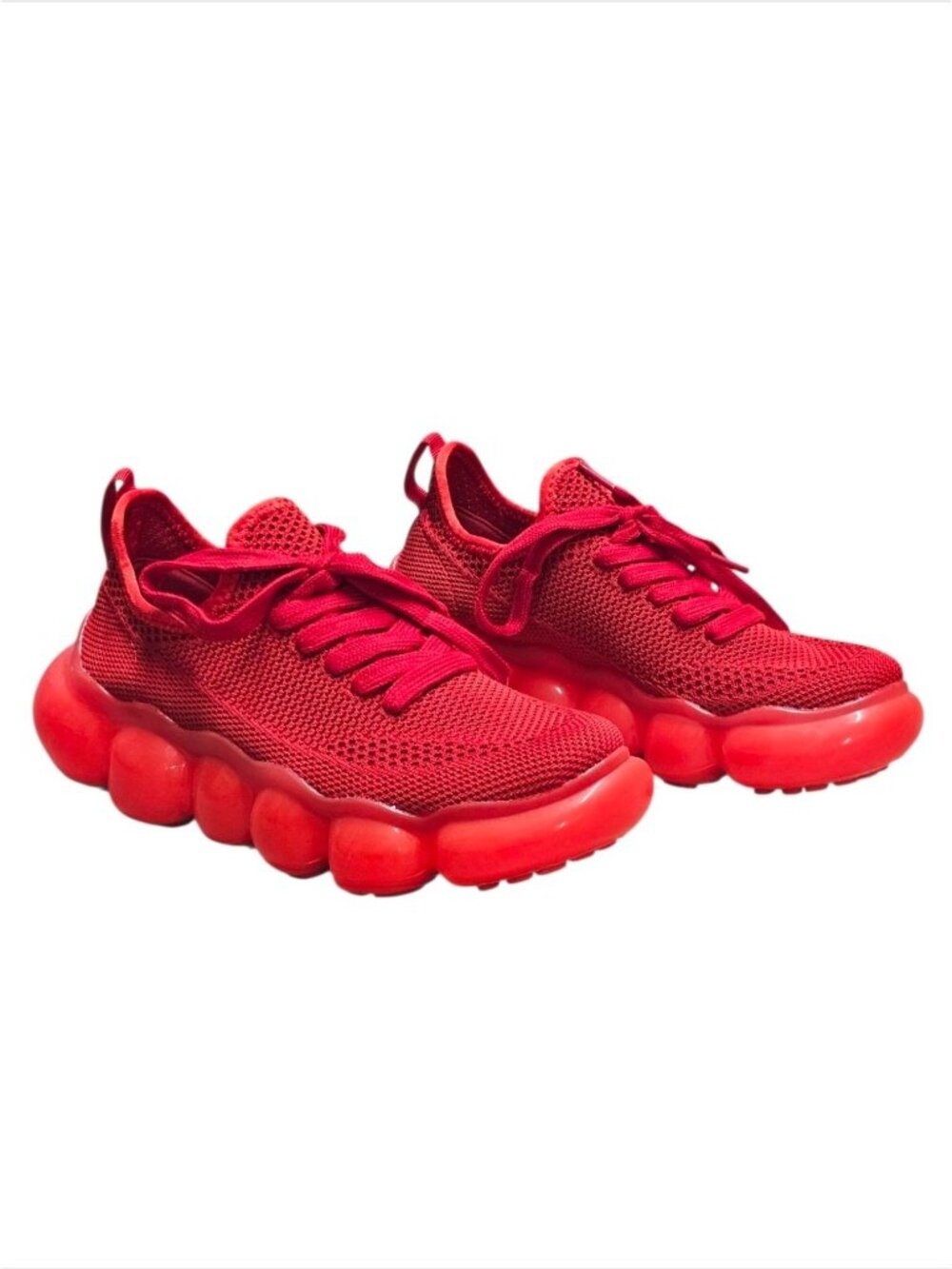 Red Mesh Athletic Sneakers With Bubble Sole - Breathable Lightweight Design For - Picture 10 of 12